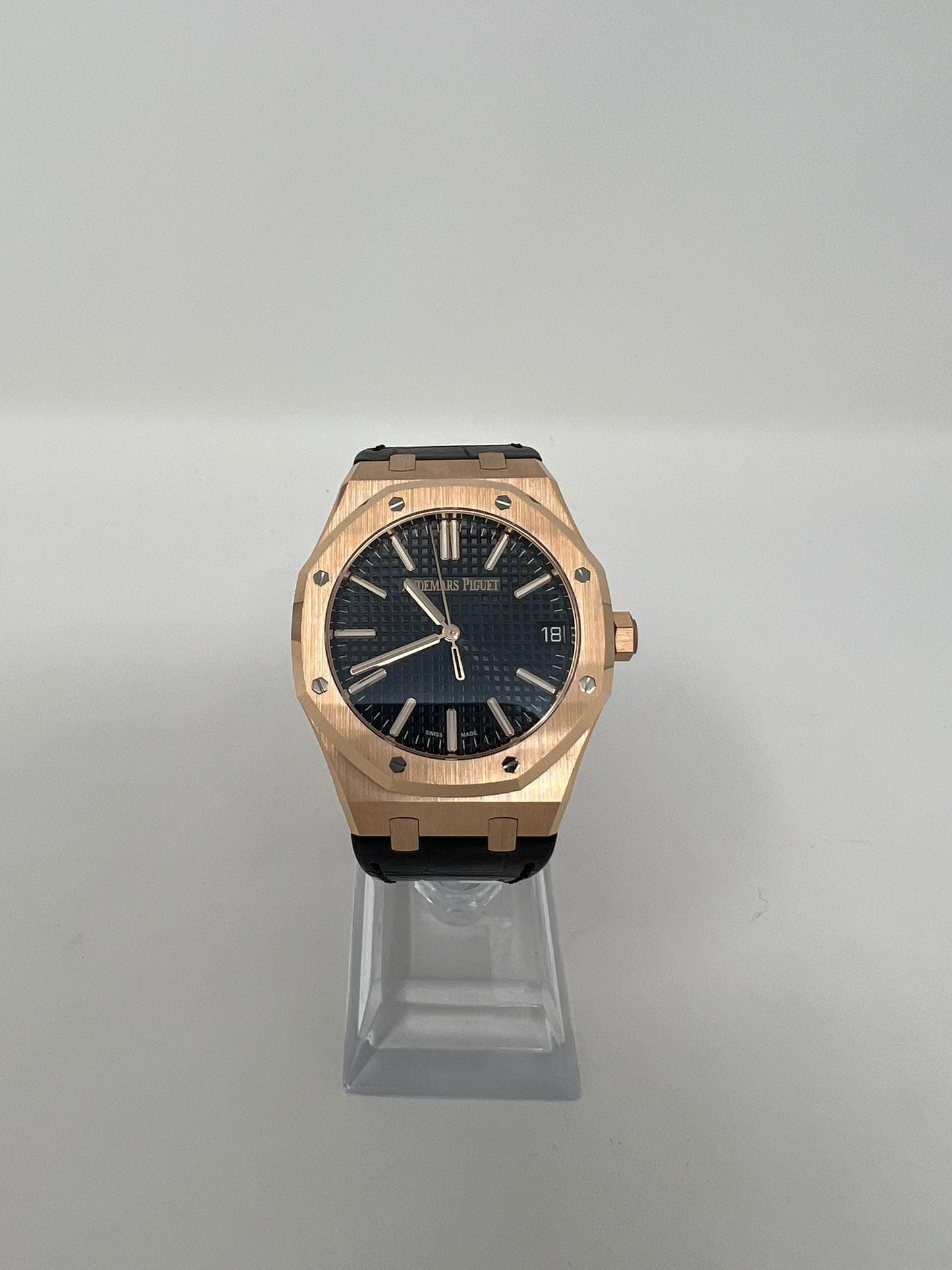 Audemars Piguet Royal Oak Pink Gold Selfwinding 41 MM - Black Leather Strap - Black Dial - 15510OR.OO.D002CR.02