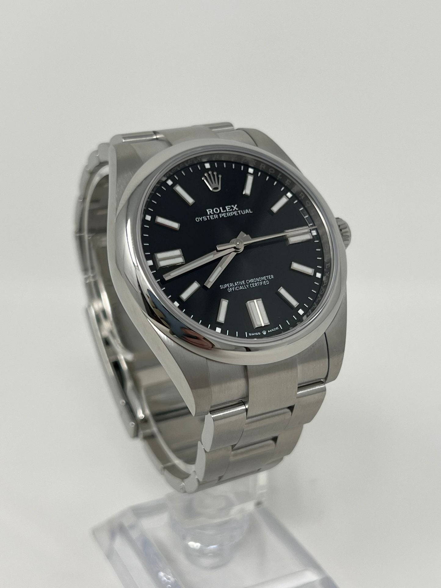 Rolex Stainless Steel Oyster Perpetual no date Watch - 41 MM - Oyster Bracelet - Black Dial - 124300 bkio