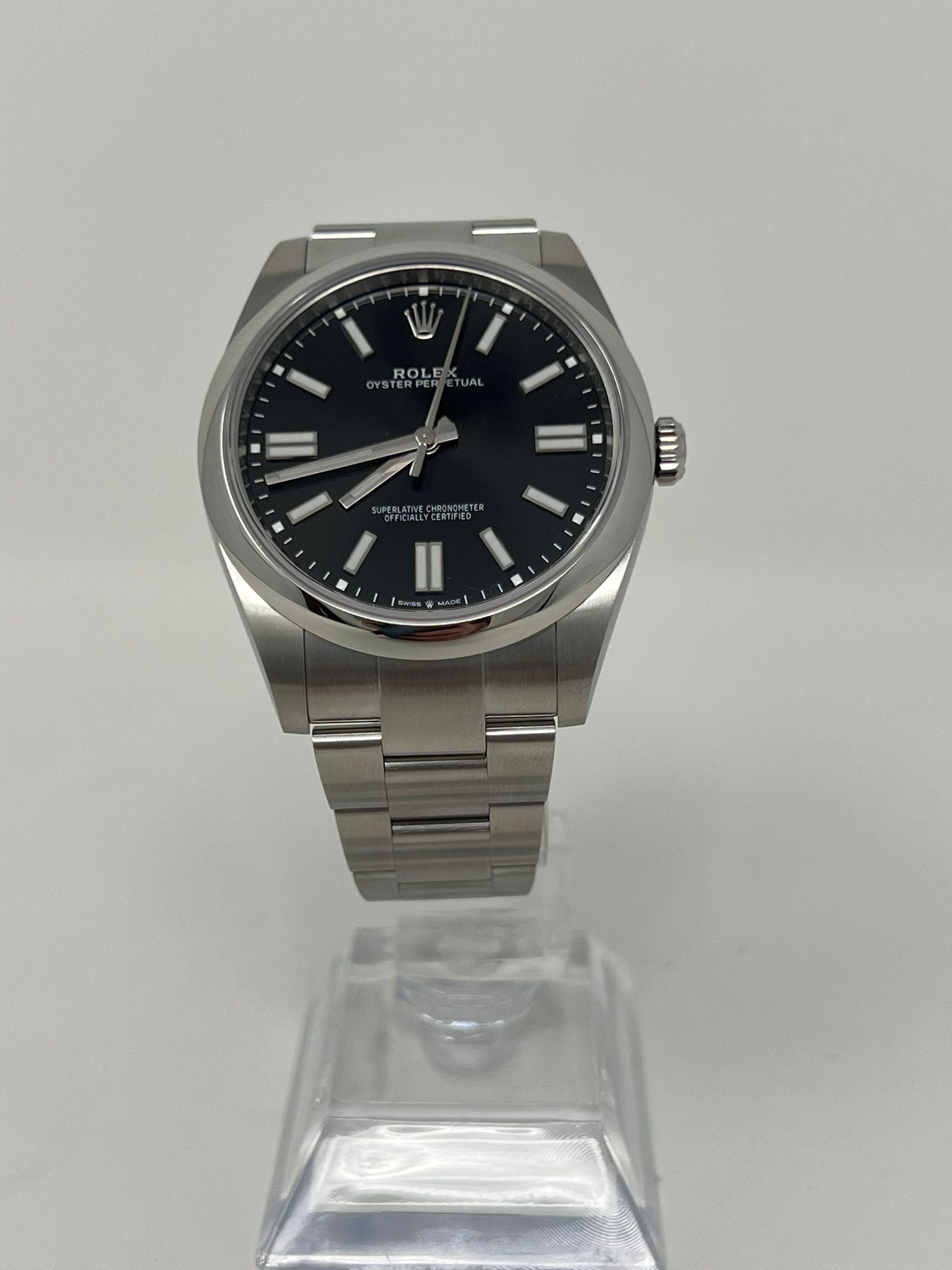 Rolex Stainless Steel Oyster Perpetual no date Watch - 41 MM - Oyster Bracelet - Black Dial - 124300 bkio