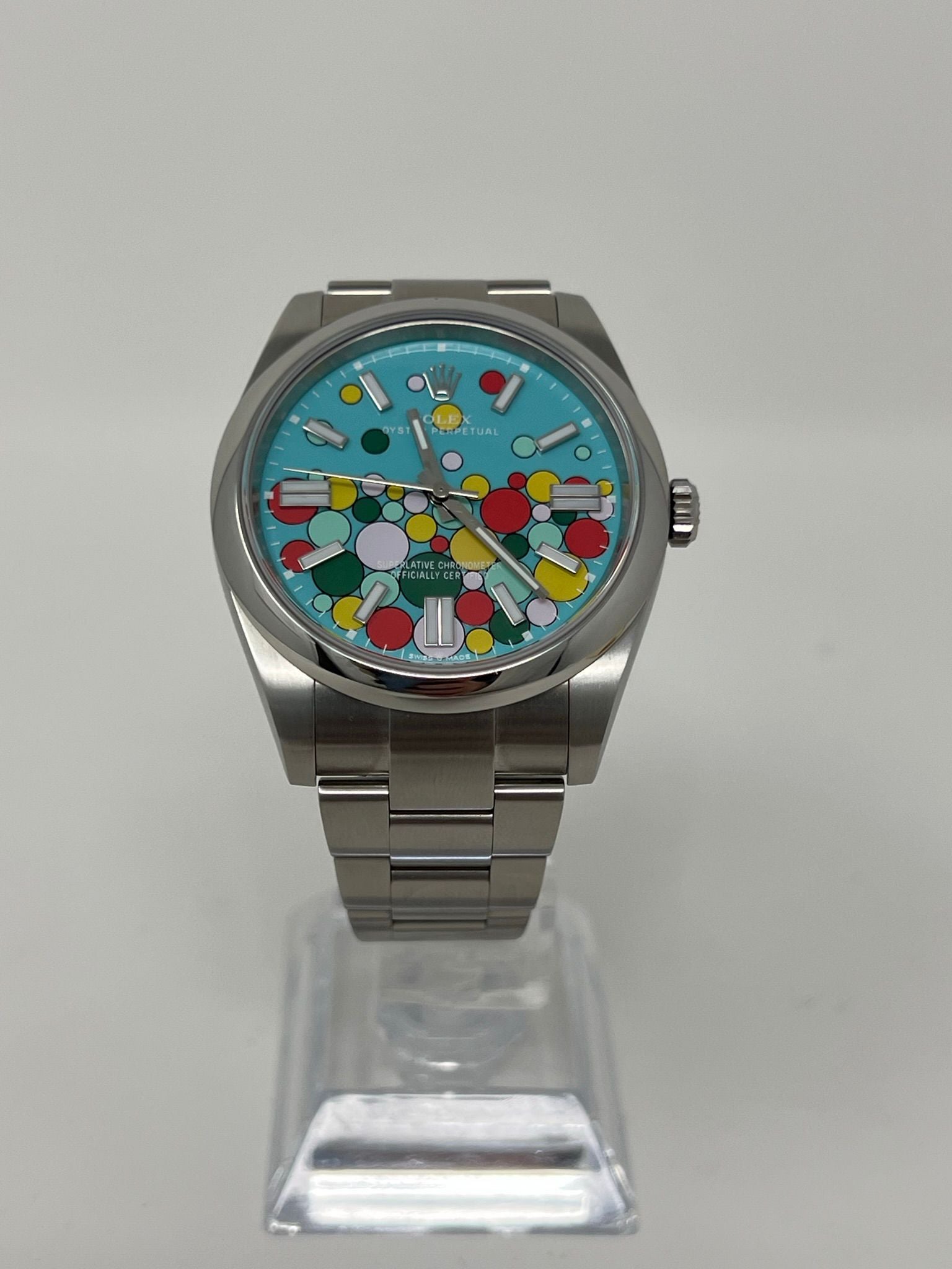 Rolex Stainless Steel Oyster Perpetual Watch - 41 MM - Oyster bracelet - Domed Bezel - Blue Artistic Dial - 124300-0008