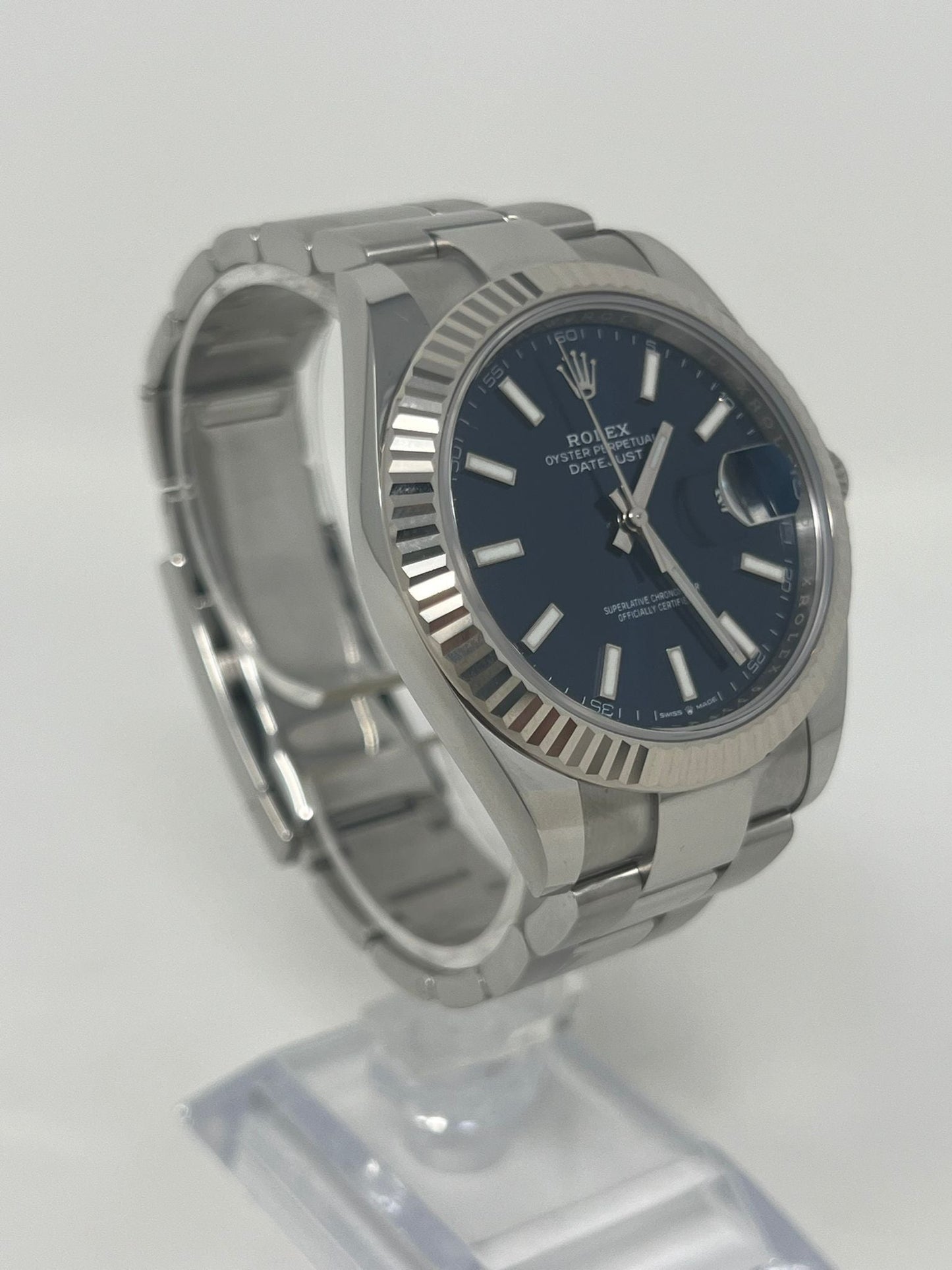 Rolex Stainless Steel and White Gold Datejust 41 Date Watch - 41 MM - Oyster Bracelet - Fluted Bezel - Blue Dial - 126334 blio