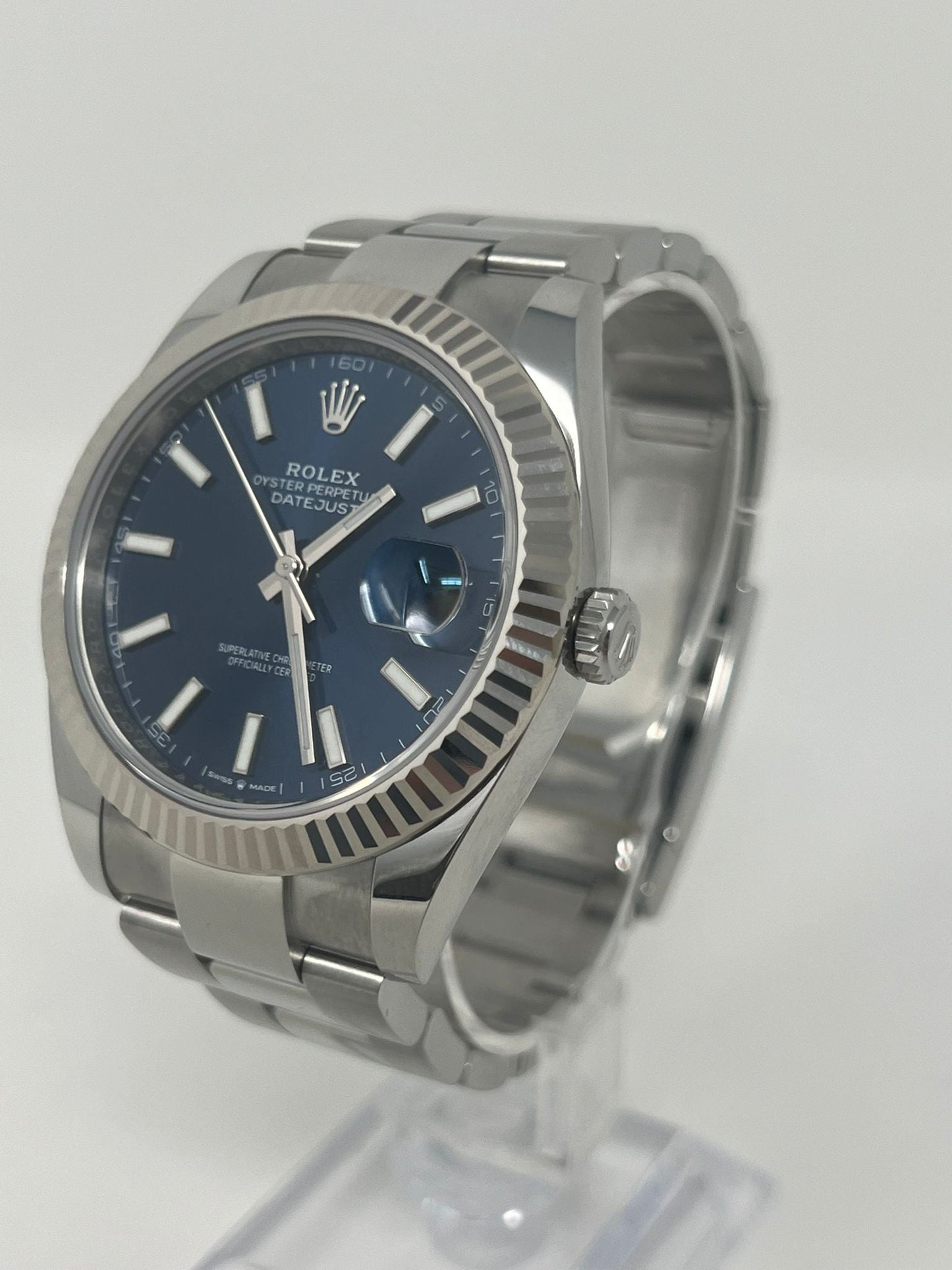 Rolex Stainless Steel and White Gold Datejust 41 Date Watch - 41 MM - Oyster Bracelet - Fluted Bezel - Blue Dial - 126334 blio