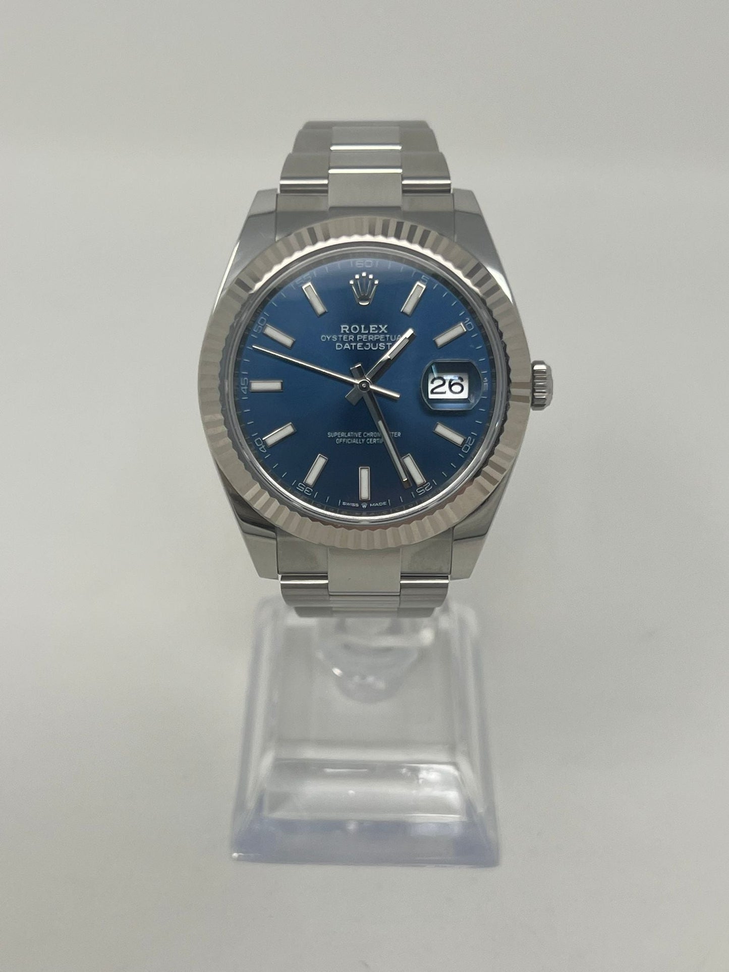 Rolex Stainless Steel and White Gold Datejust 41 Date Watch - 41 MM - Oyster Bracelet - Fluted Bezel - Blue Dial - 126334 blio