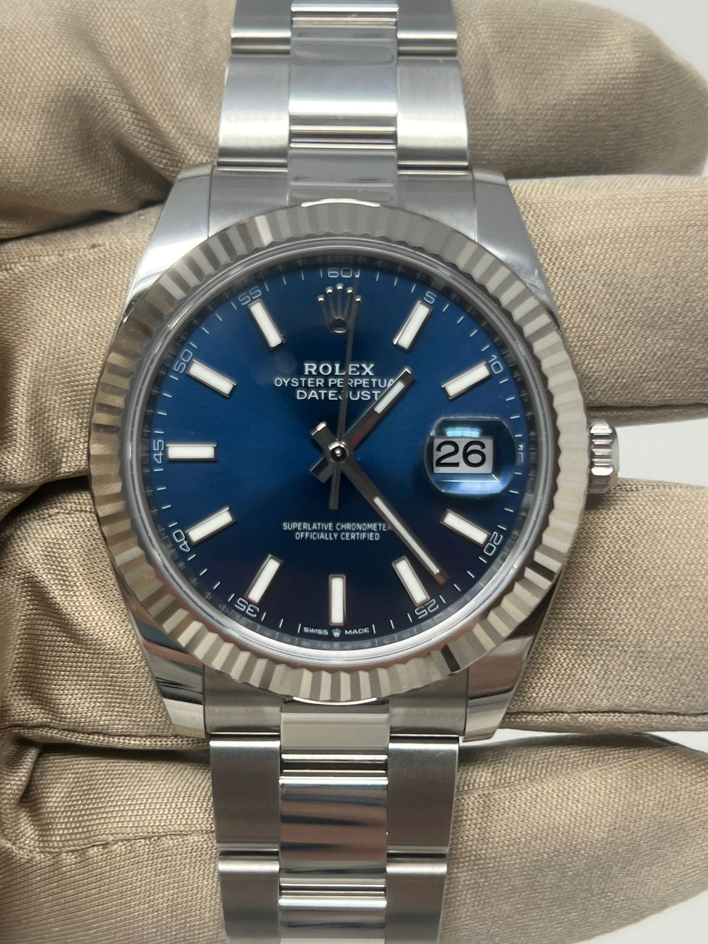 Rolex Stainless Steel and White Gold Datejust 41 Date Watch - 41 MM - Oyster Bracelet - Fluted Bezel - Blue Dial - 126334 blio