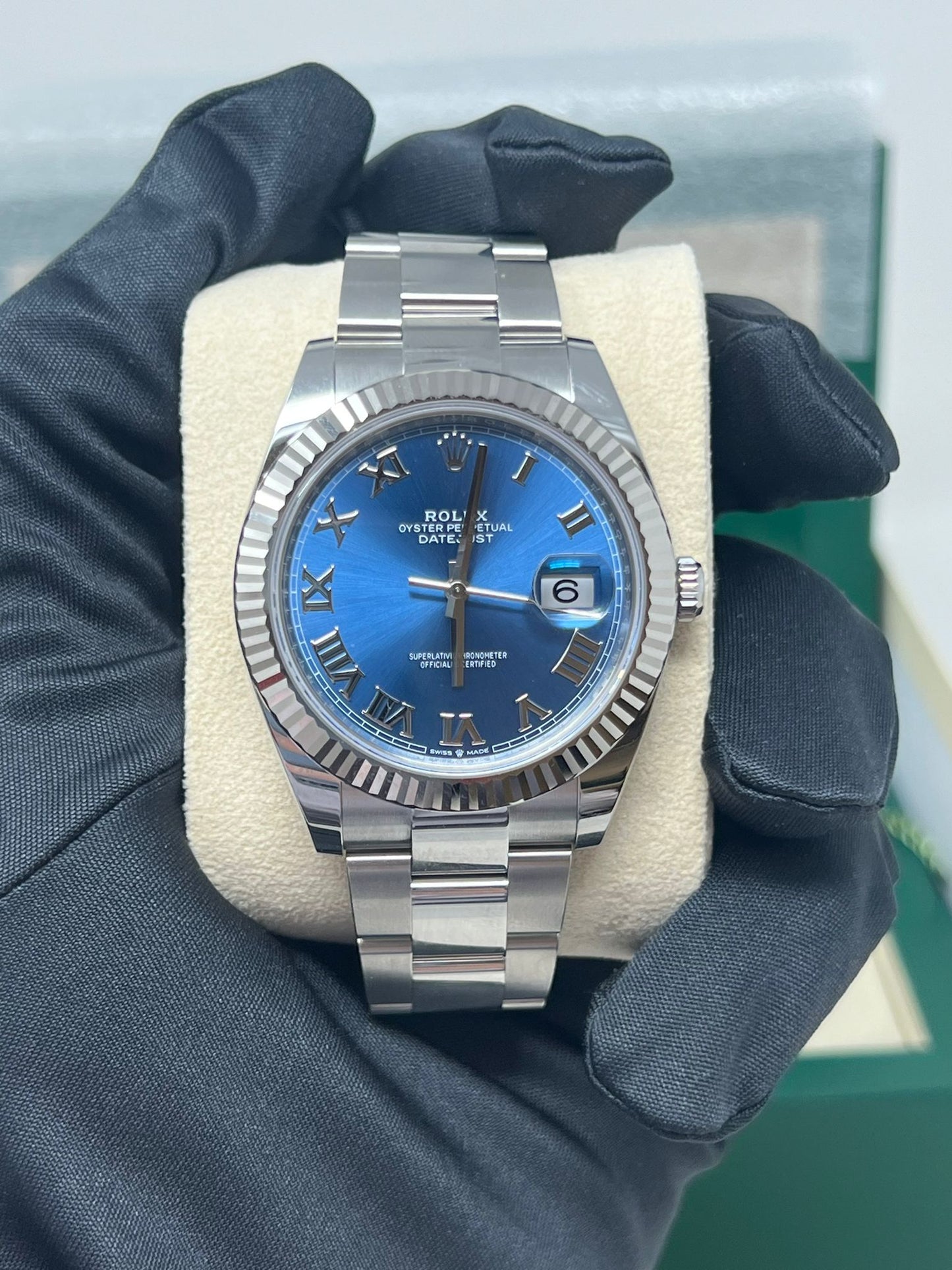 Rolex Stainless Steel and White Gold Datejust 41 Date Watch - 41 MM - Oyster Bracelet - Fluted Bezel - Blue Roman Dial - 126334 blro