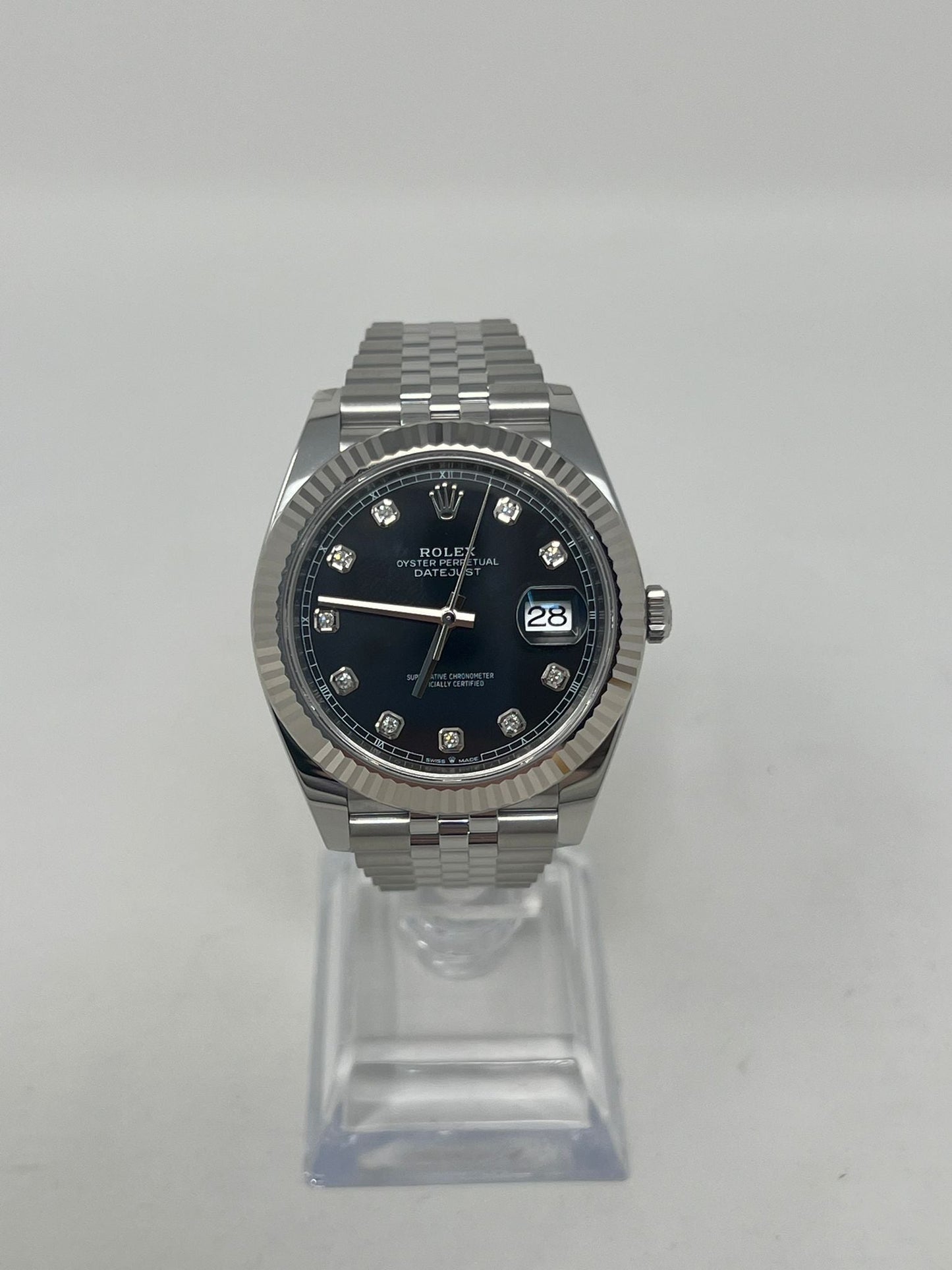 Rolex Stainless Steel and White Gold Datejust 41 Date Watch - 41 MM - Jubilee Bracelet - Fluted Bezel - Black Diamond Dial -  126334 bkdj