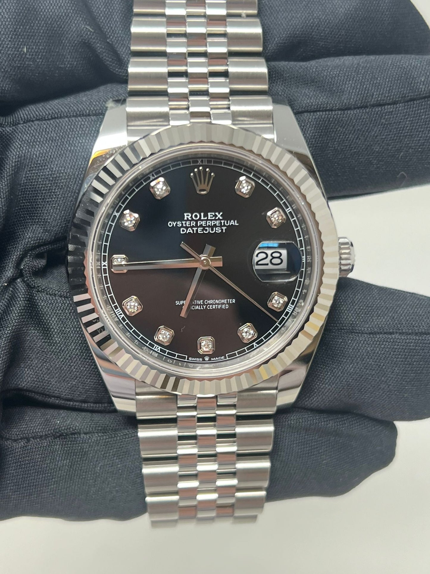 Rolex Stainless Steel and White Gold Datejust 41 Date Watch - 41 MM - Jubilee Bracelet - Fluted Bezel - Black Diamond Dial -  126334 bkdj