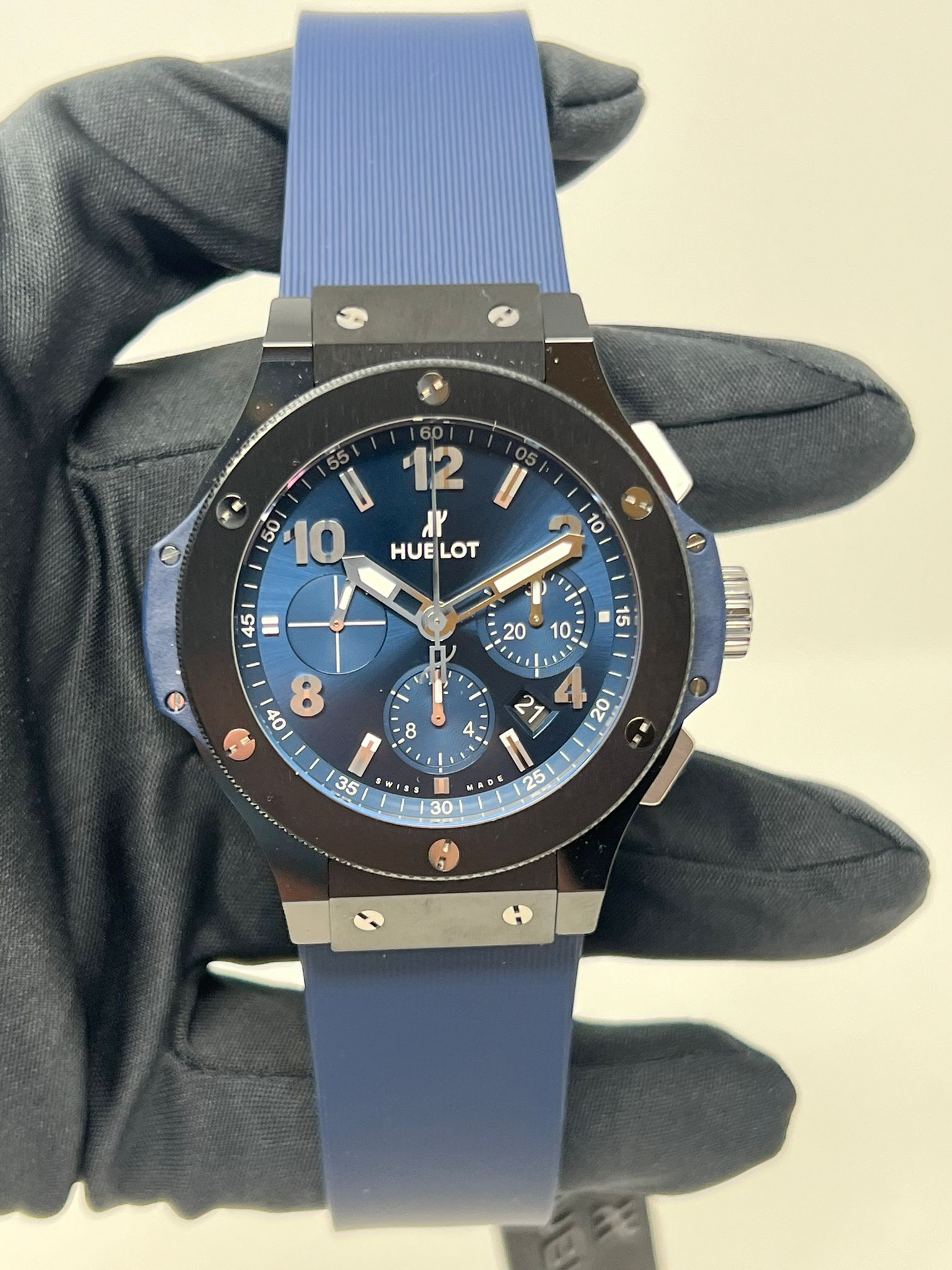 Hublot Big Bang Ceramic 44 MM - Blue Rubber Straps -  Blue Dial - 301.CM.710.RX