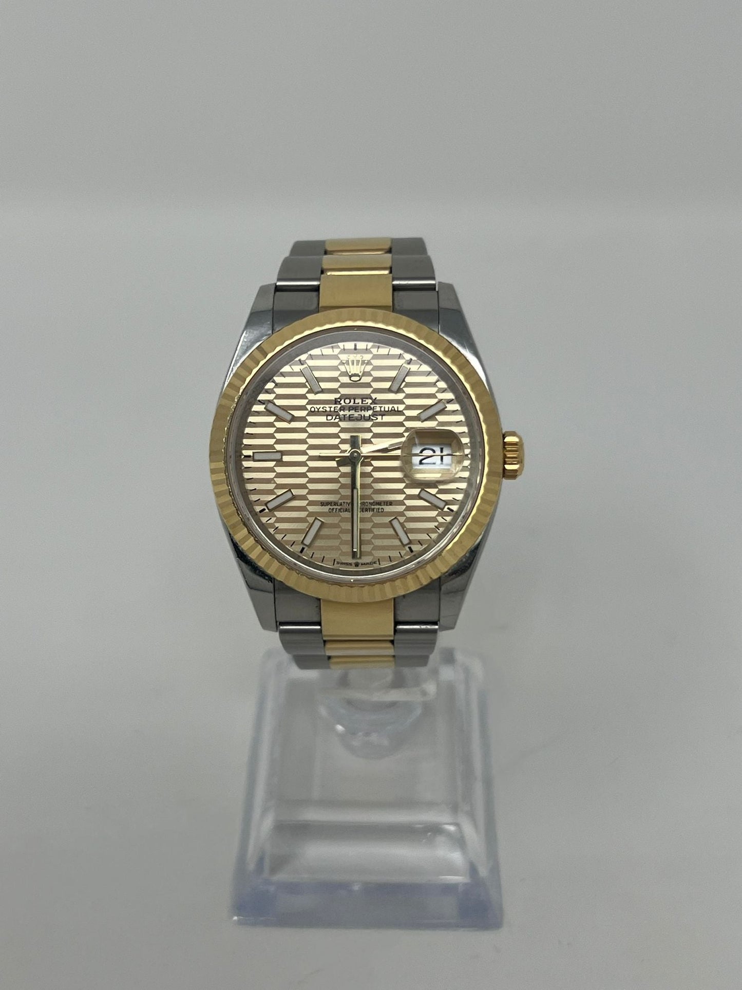 Rolex Stainless Steel And Yellow Gold Datejust - 36 MM - Oyster Bracelet - Fluted Bezel - Golden Fluted Motif Index Dial   - 126233 gfmio