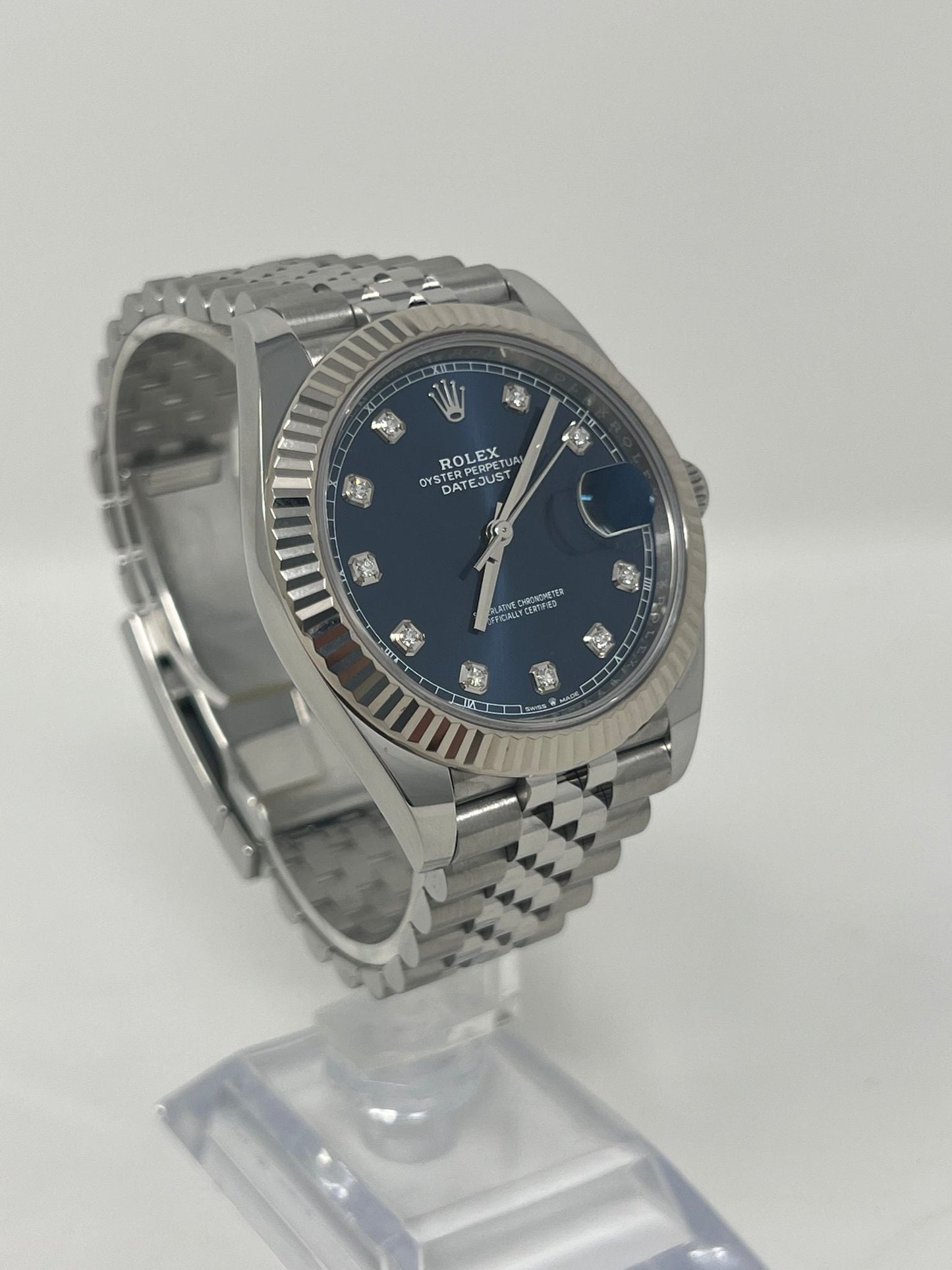 Rolex Stainless Steel and White Gold Datejust 41 Date Watch - 41 MM - Jubilee Bracelet - Fluted Bezel - Blue Diamond Dial - 126334 bldj