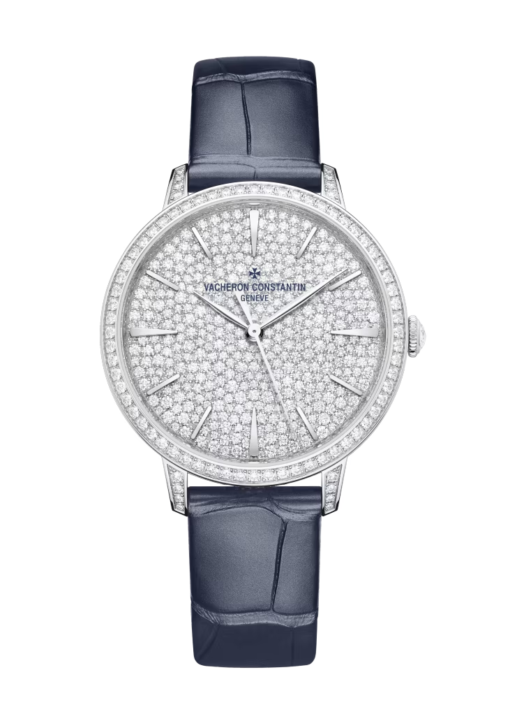 Vacheron Constantin Patrimony White Gold 37 MM - Blue Leather Strap - Diamond Bezel - Diamond Dial - 4116U/000G-B909