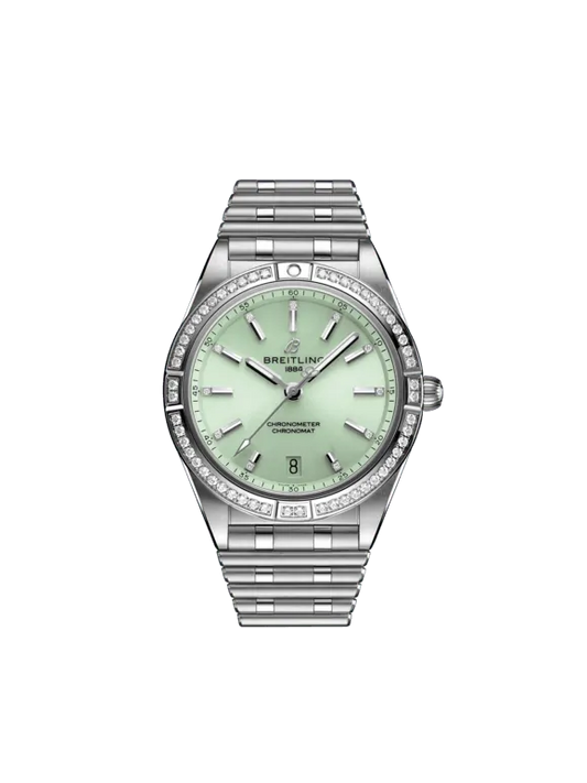 Breitling Chronomat Stainless Steel 36 MM - Stainless Steel Bracelet - Diamond Bezel - Mint Green Dial - A10380591L1A1