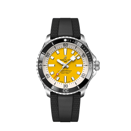 Breitling Superocean Stainless Steel 42 MM - Black Rubber Strap - Yellow Dial - A17375211I1S1