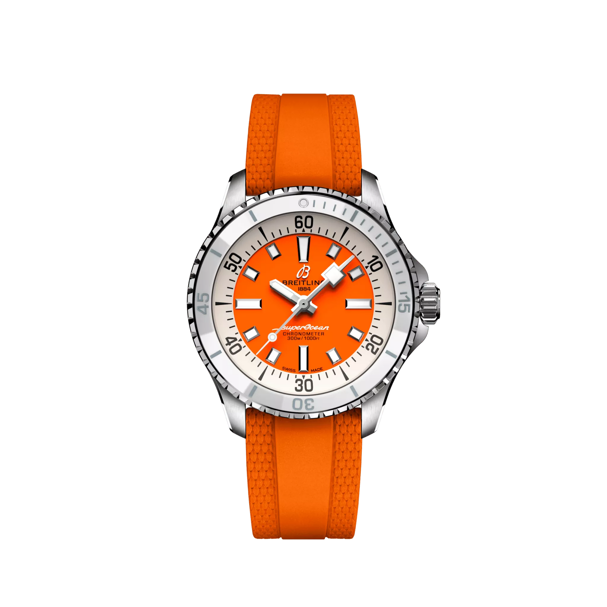 Breitling Superocean Stainless Steel 36 MM - Orange Rubber Strap - Orange Dial - A17377211O1S1