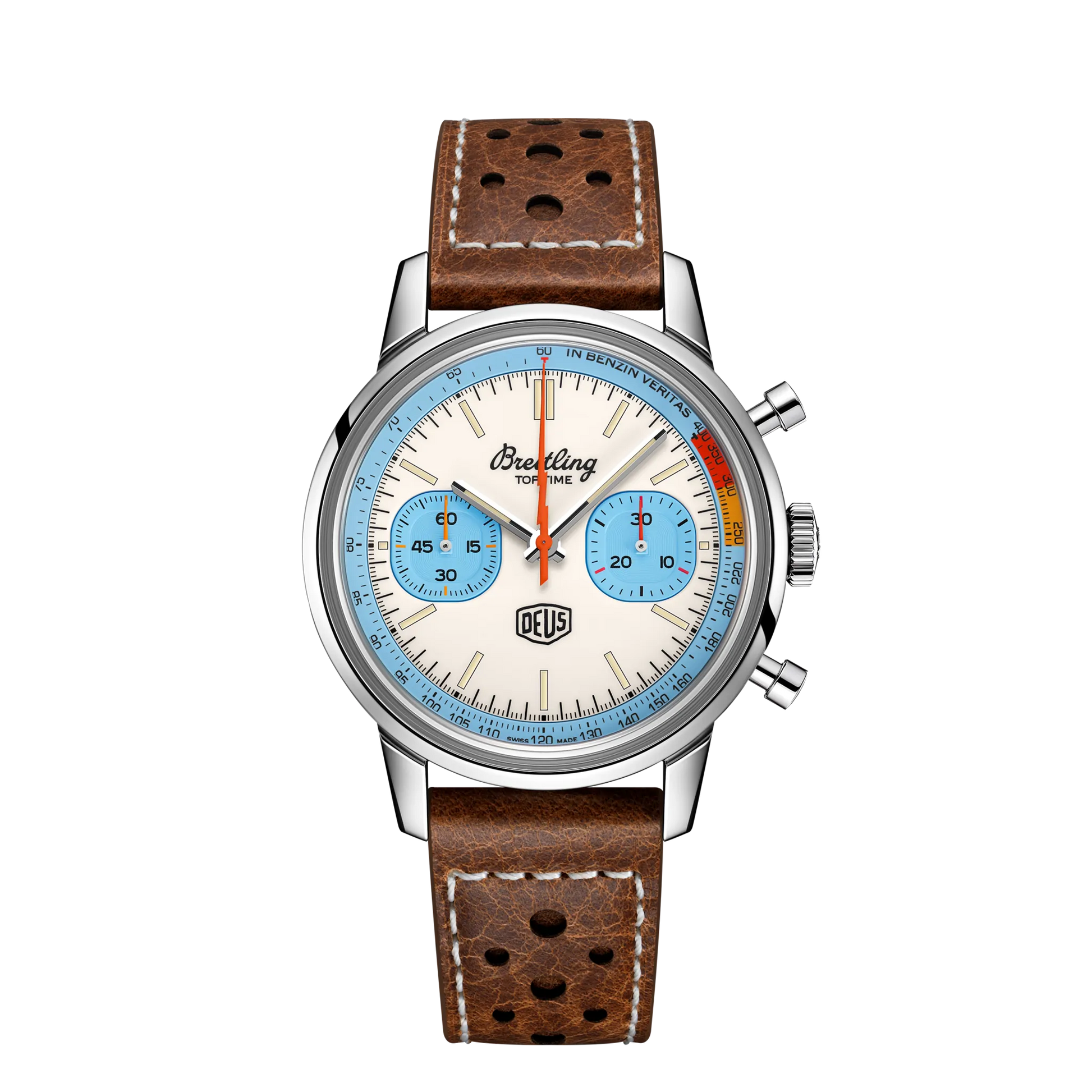 Breitling Top Time Stainless Steel 41 MM - Brown Leather Strap - Light Blue Dial - A233112A1A1X1