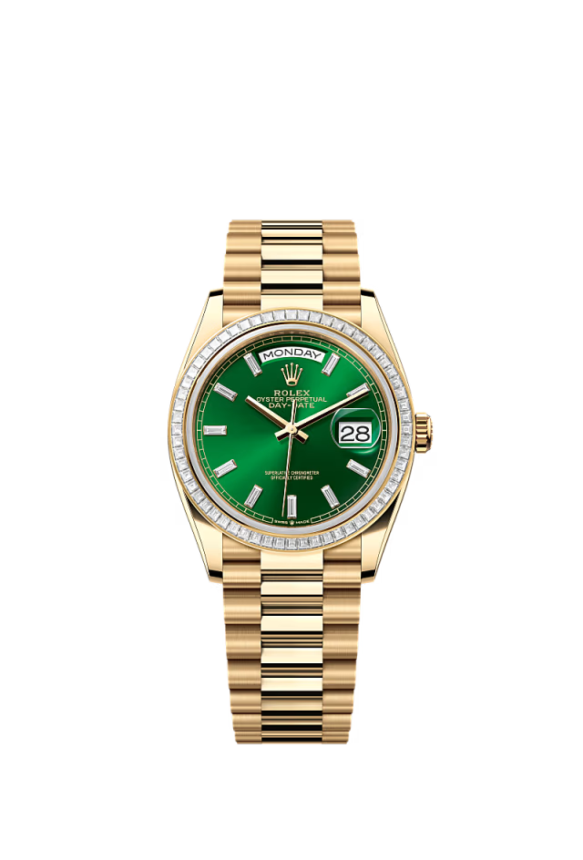 Rolex Day-Date - 36 MM - Yellow Gold - Green Dial - 128398TBR PGd