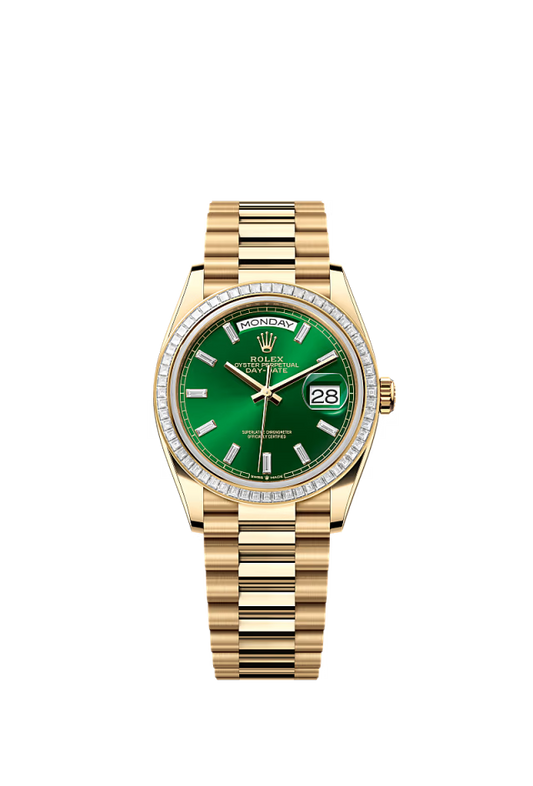 Rolex Day-Date - 36 MM - Yellow Gold - Green Dial - 128398TBR PGd