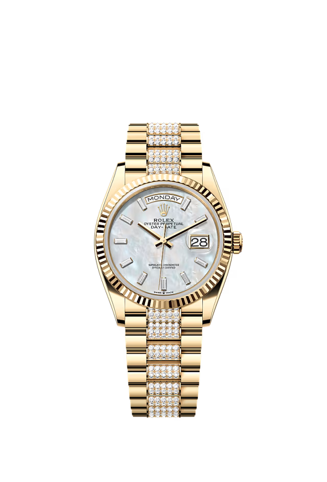 Rolex Day-Date - 36 MM - Yellow Gold - MoP White Dial - 128238 PdMoPWd