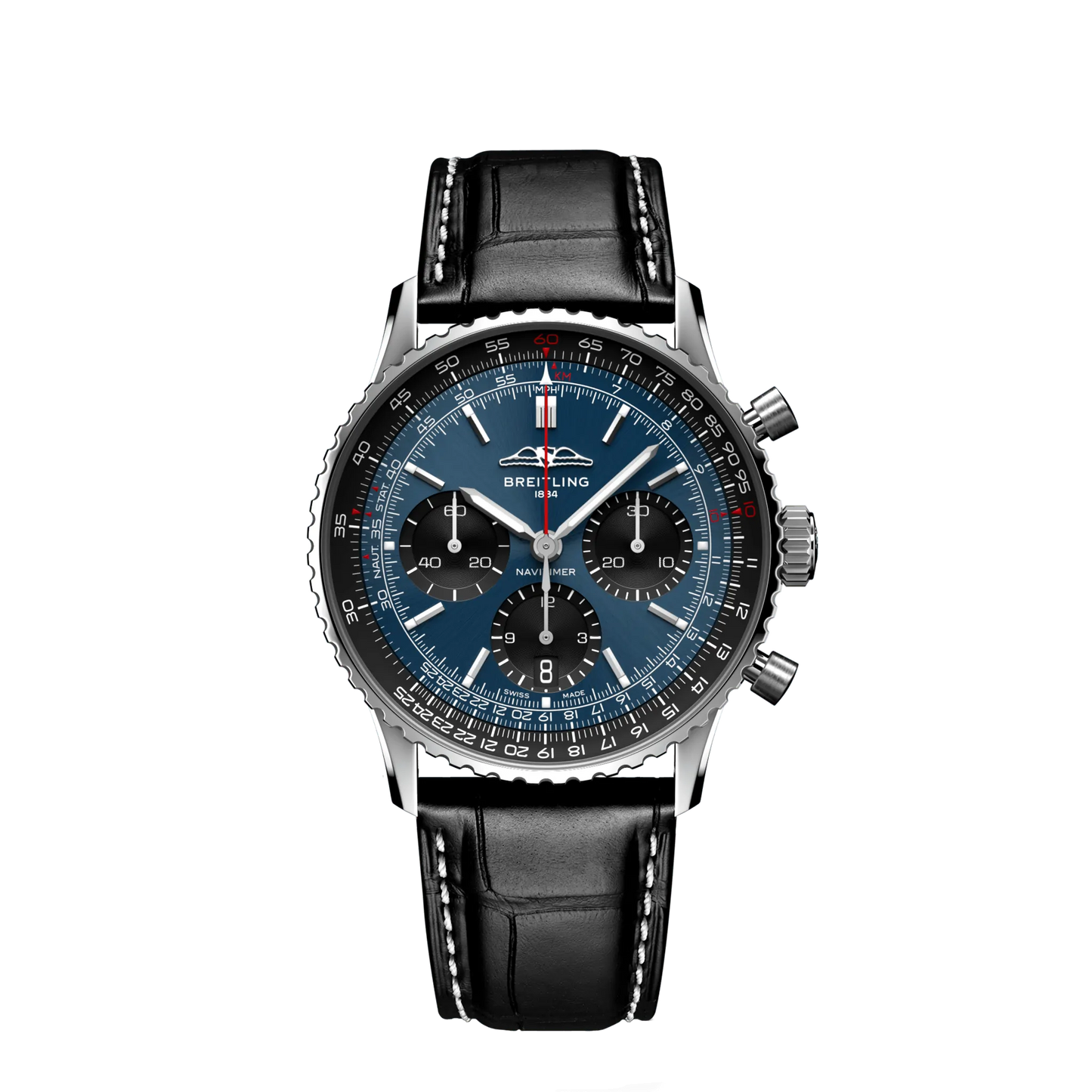 Breitling Navitimer B01 Chronograph Stainless Steel 41 MM - Black Leather Strap - Blue Dial - AB0139241C1P1