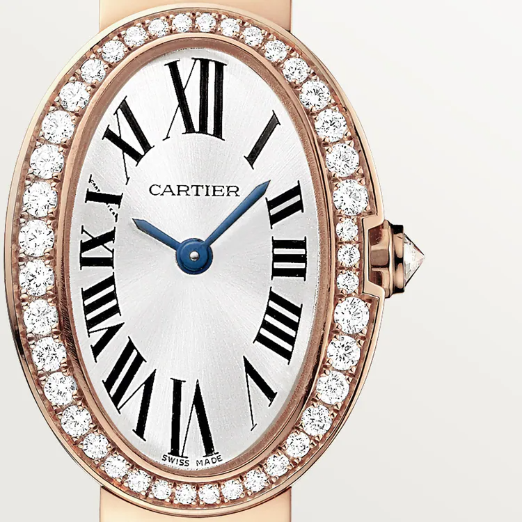 Cartier Baignoire Rose gold 25.3 MM - Rose gold Bracelet - Diamond Bezel - Silvered Sunray Dial - WB520026