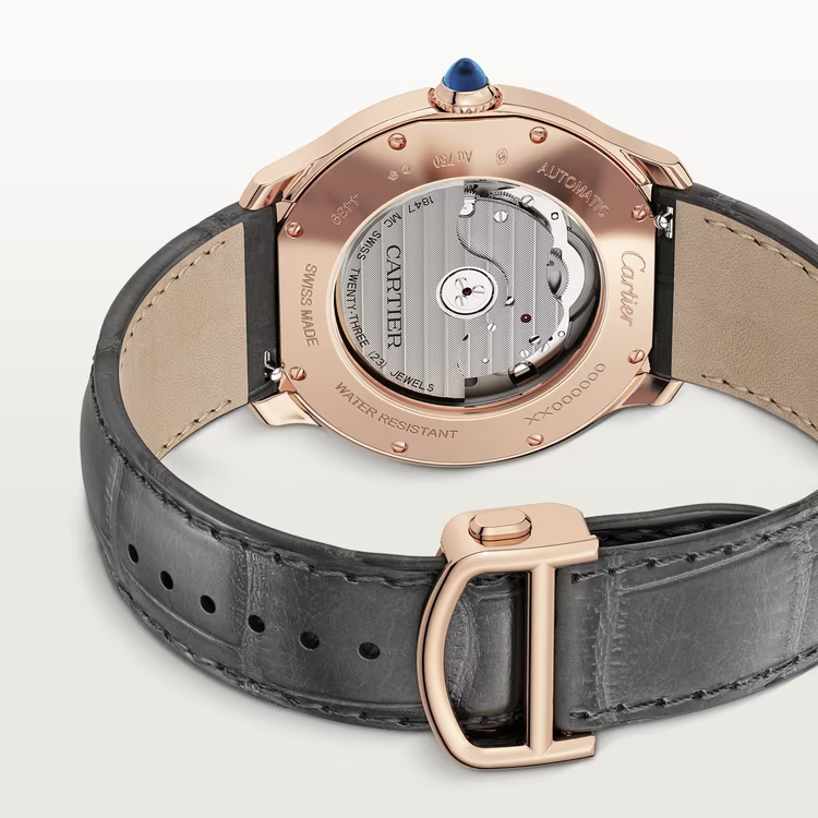 Cartier Ronde Must de Cartier Rose gold 40 MM - Semi-Matte Gray alligator Leather Strap - Silver Dial - WGRN0011