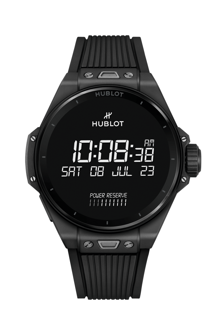 Hublot Big Bang E Gen3 Black Magic 44 MM - Striped Structured Black Rubber Straps -  Black Ceramic Digital Dial - 450.CI.1100.RX