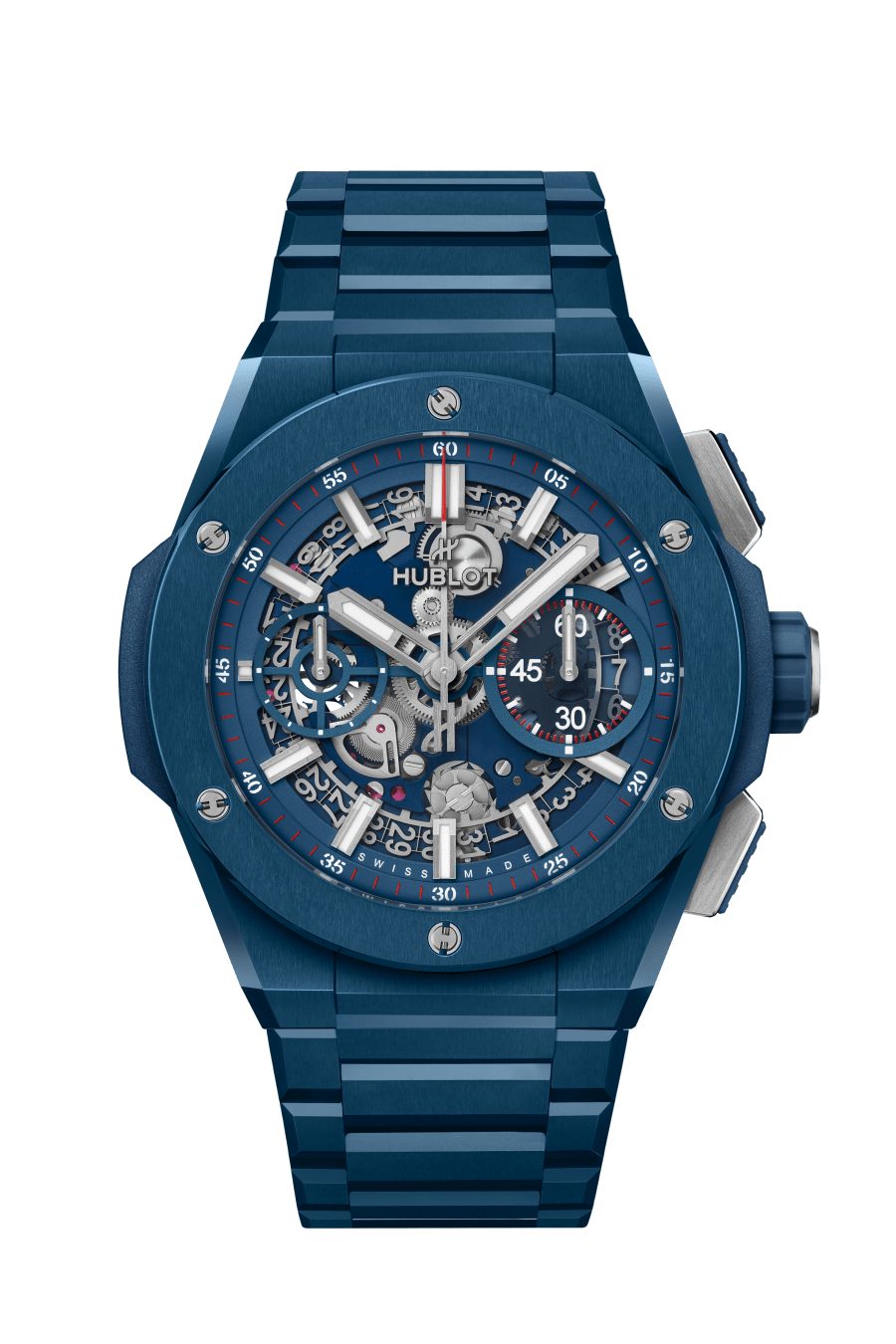 Hublot Big Bang Integrated Blue Ceramic 42 MM - Blue Ceramic Bracelet - Matte Blue Skeleton Dial - 451.EX.5123.EX