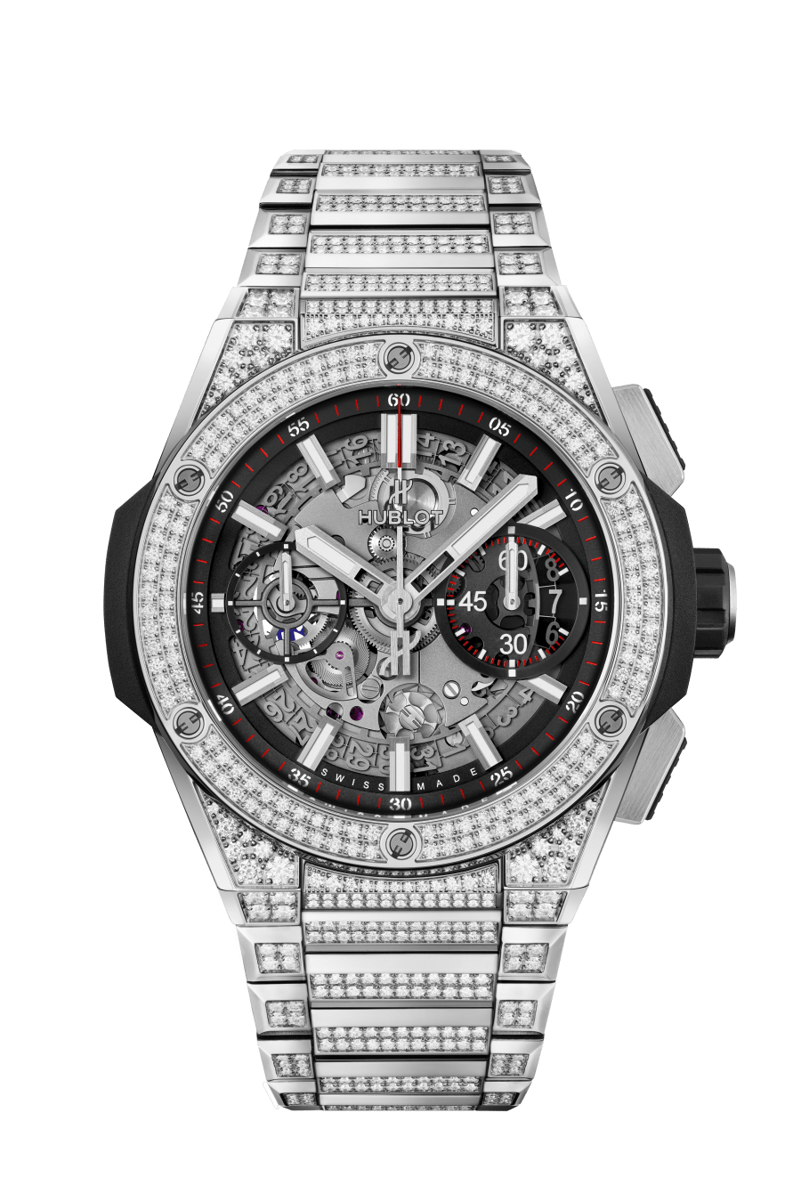 Hublot Big Bang Integrated Titanium Pave 42 MM - Titanium Diamond Bracelet - Diamond Bezel - Matte Black Skeleton Dial - 451.NX.1170.NX.3704