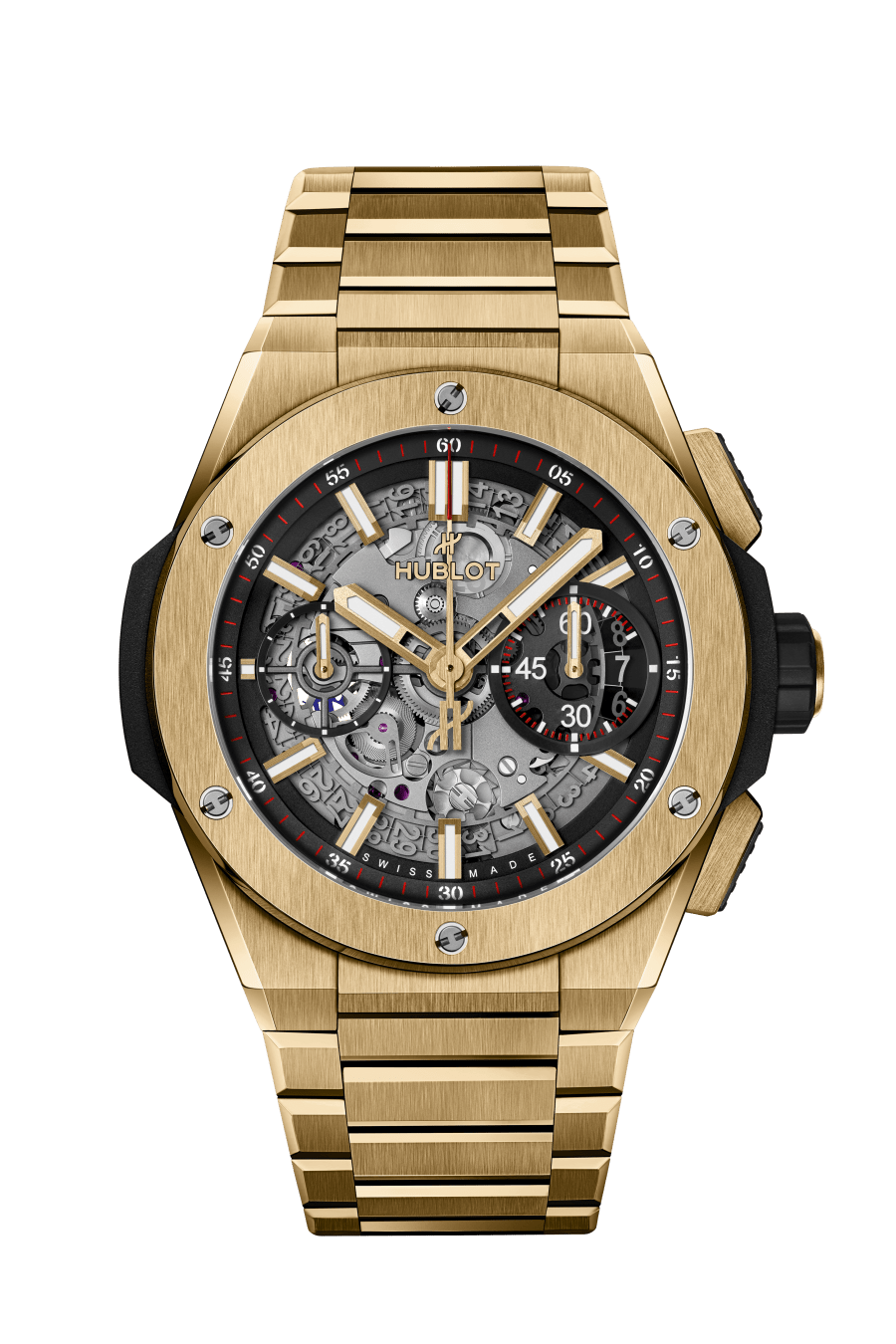 Hublot Big Bang Integrated Yellow Gold 42 MM - Yellow Gold Bracelet - Matte Black Skeleton Dial - 451.VX.1130.VX