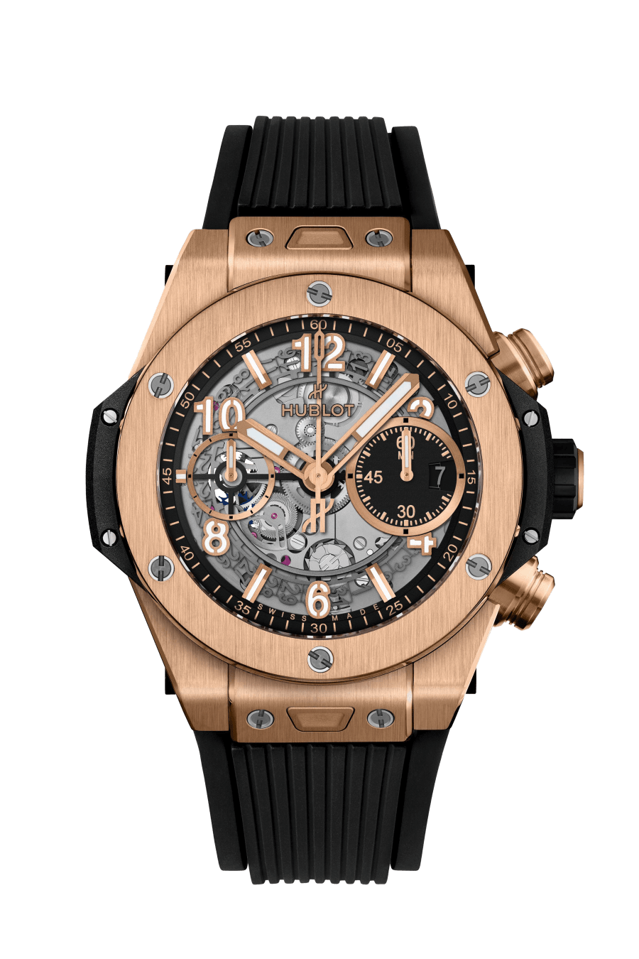 Hublot Big Bang Unico King Gold 42 MM - Black Rubber Strap - Matte Black Skeleton Dial - 441.OX.1181.RX