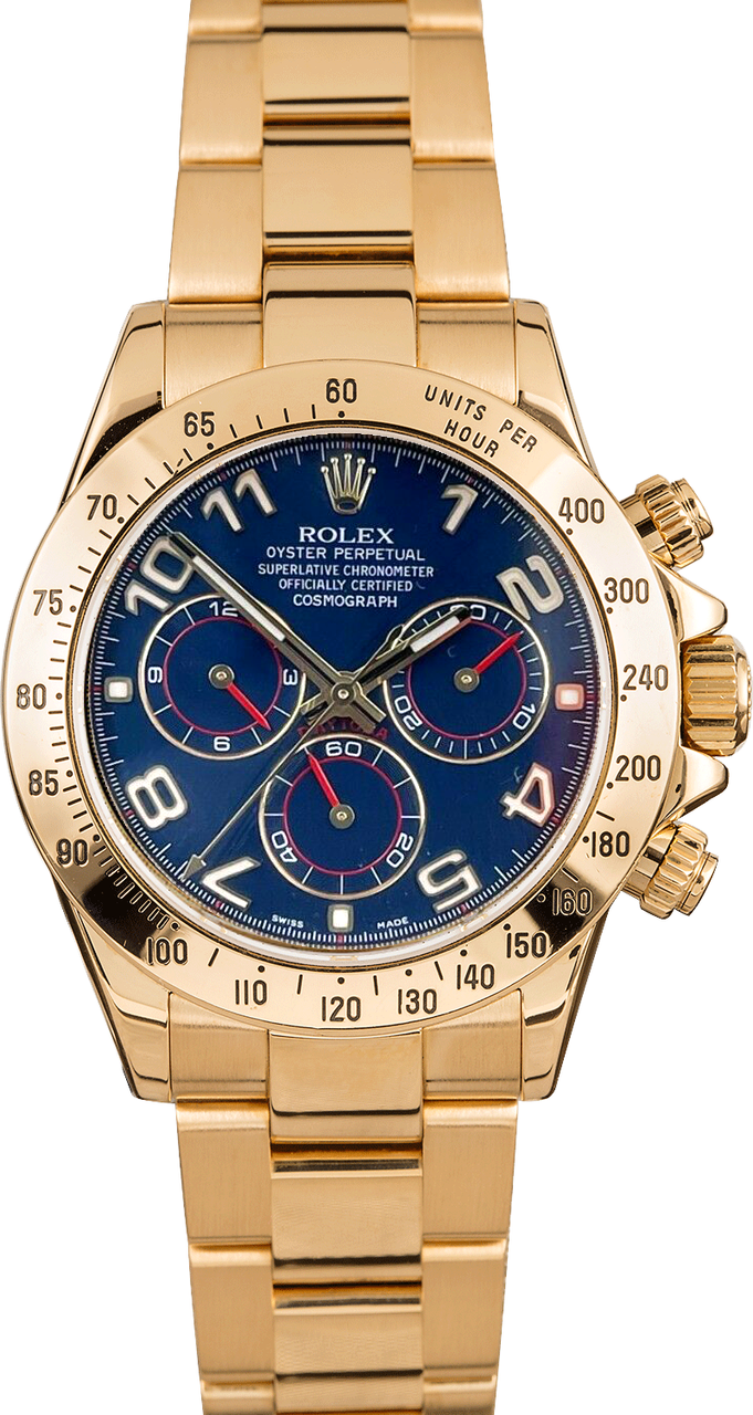 Rolex Daytona Chronograph - 40 MM - Yellow Gold - Blue Arabic Dial - 116528bla