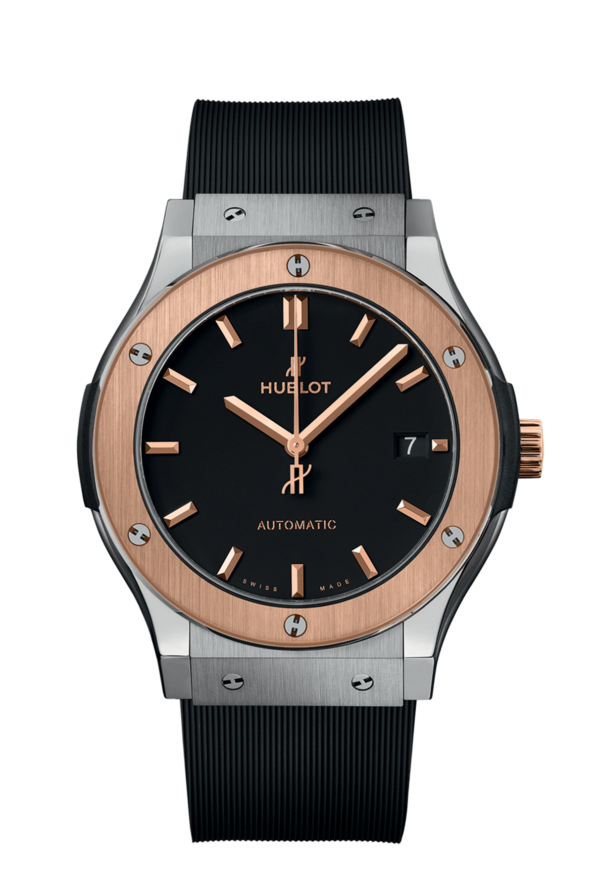 Hublot Classic Fusion Titanium King Gold 45 MM - Black Rubber Strap - Rose Gold Bezel - Black Dial - 511.NO.1181.RX