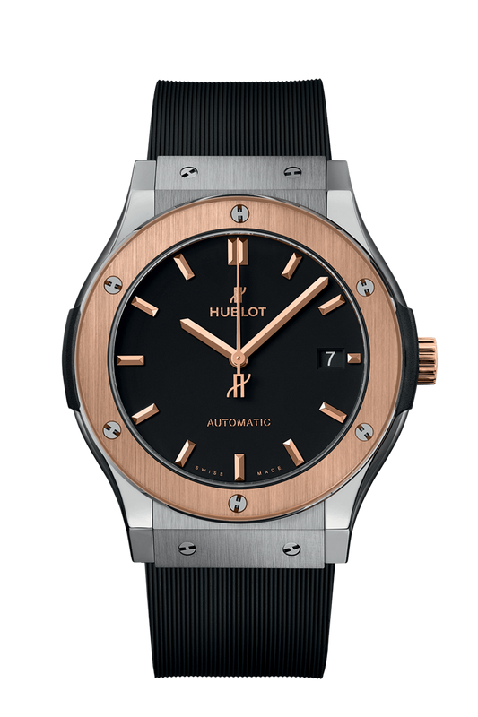 Hublot Classic Fusion Titanium King Gold 45 MM - Black Rubber Strap - Rose Gold Bezel - Black Dial - 511.NO.1181.RX
