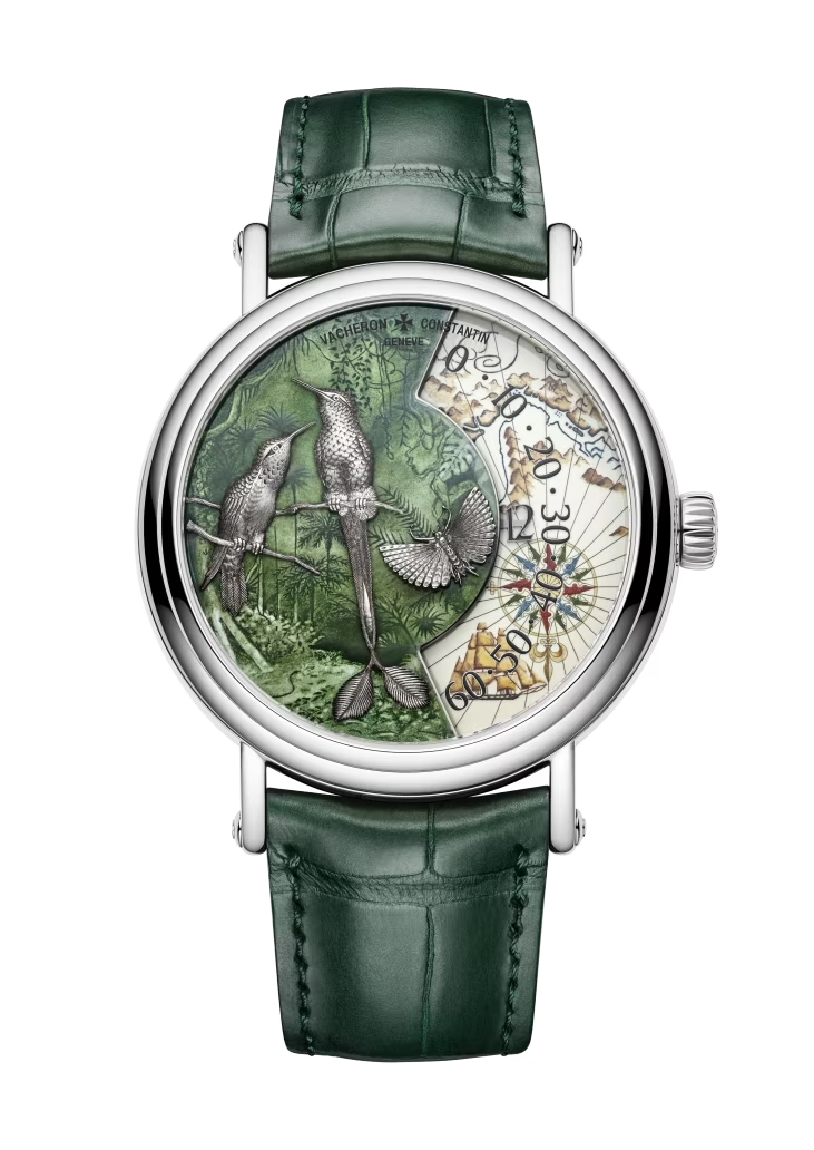 Vacheron Constantin Métiers D' Art White Gold 41 MM - Green Leather Strap - Explorer Naturalists Artistic Dial - 7500U/000G-B993