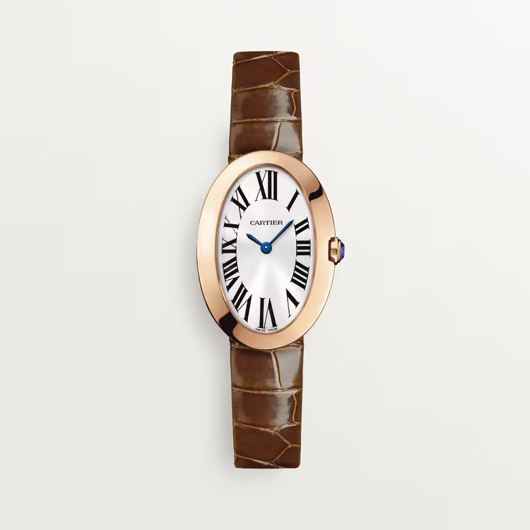 Cartier Baignoire de Cartier Rose gold 31.6 MM - Shiny Dark Brown Alligator Strap - Silvered Sunray Dial - W8000007