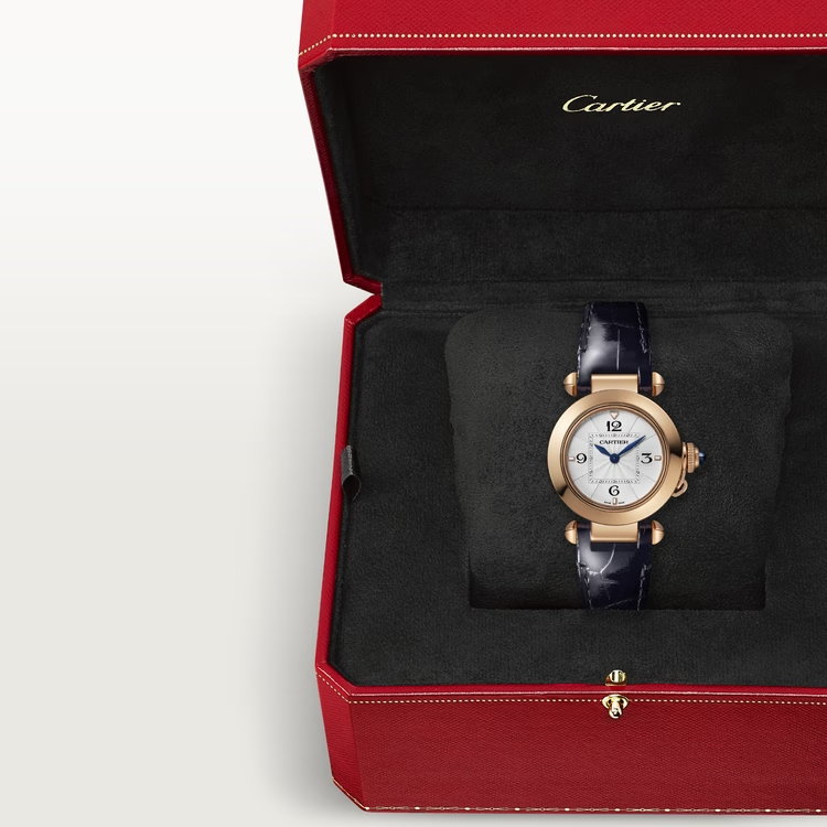 Cartier Pasha de Cartier Rose gold 30 MM - Blue Alligator Leather Strap - Opaline Flinqué Dial - WGPA0018