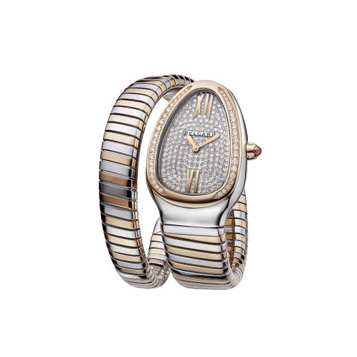 Bvlgari Serpenti Tubogas - 35 MM - Steel and Rose Gold - Pavé Dial - 103150