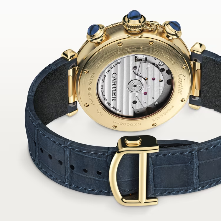 Cartier Pasha de Cartier Yellow Gold 41 MM - Blue Alligator Strap - Second Dark Gray Alligator Leather Strap - Silvered Flinqué Dial - WGPA0017