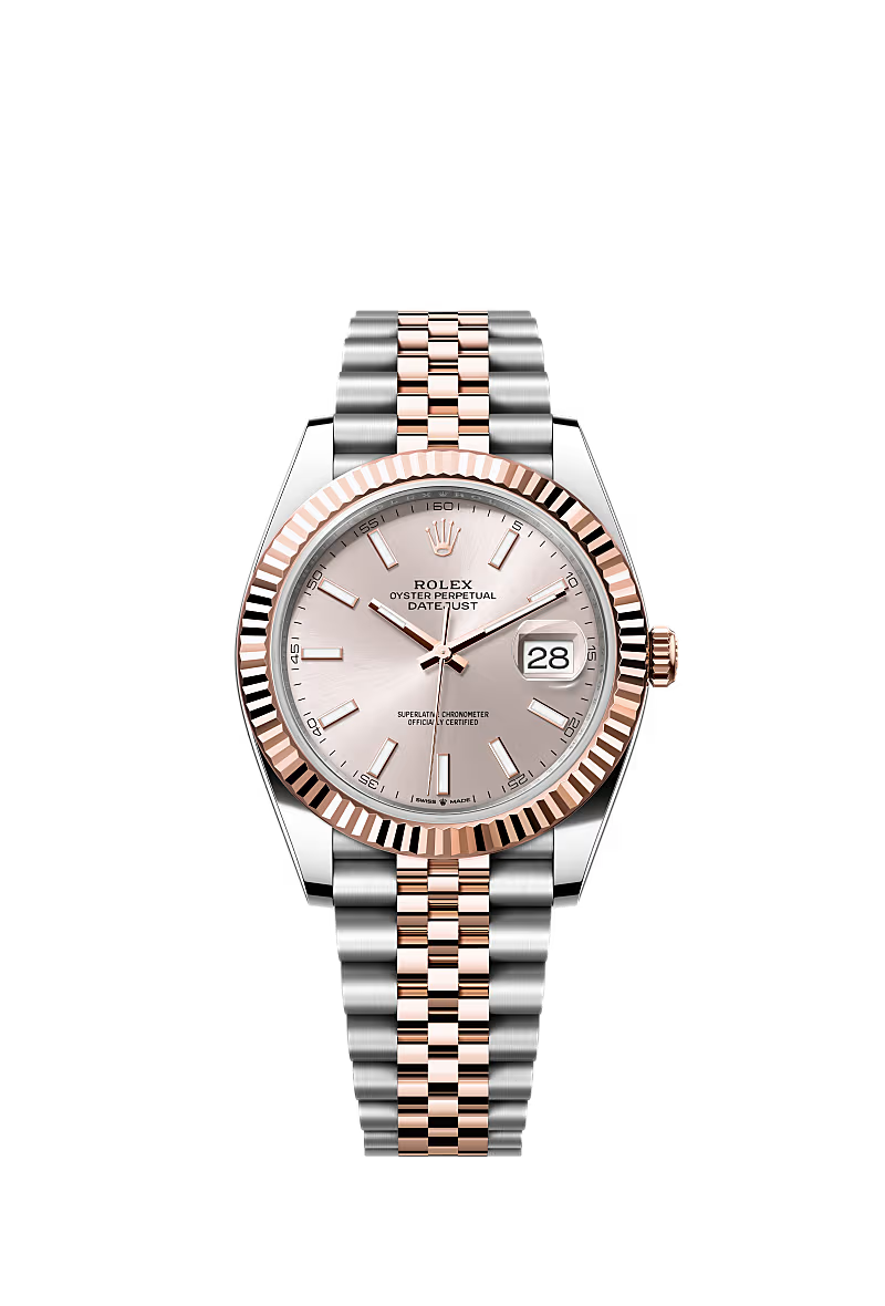 Rolex Stainless Steel and Pink Gold Datejust 41 Date Watch - 41 MM - Jubilee Bracelet - Fluted Bezel - Sundust Index Dial - 126331 suij