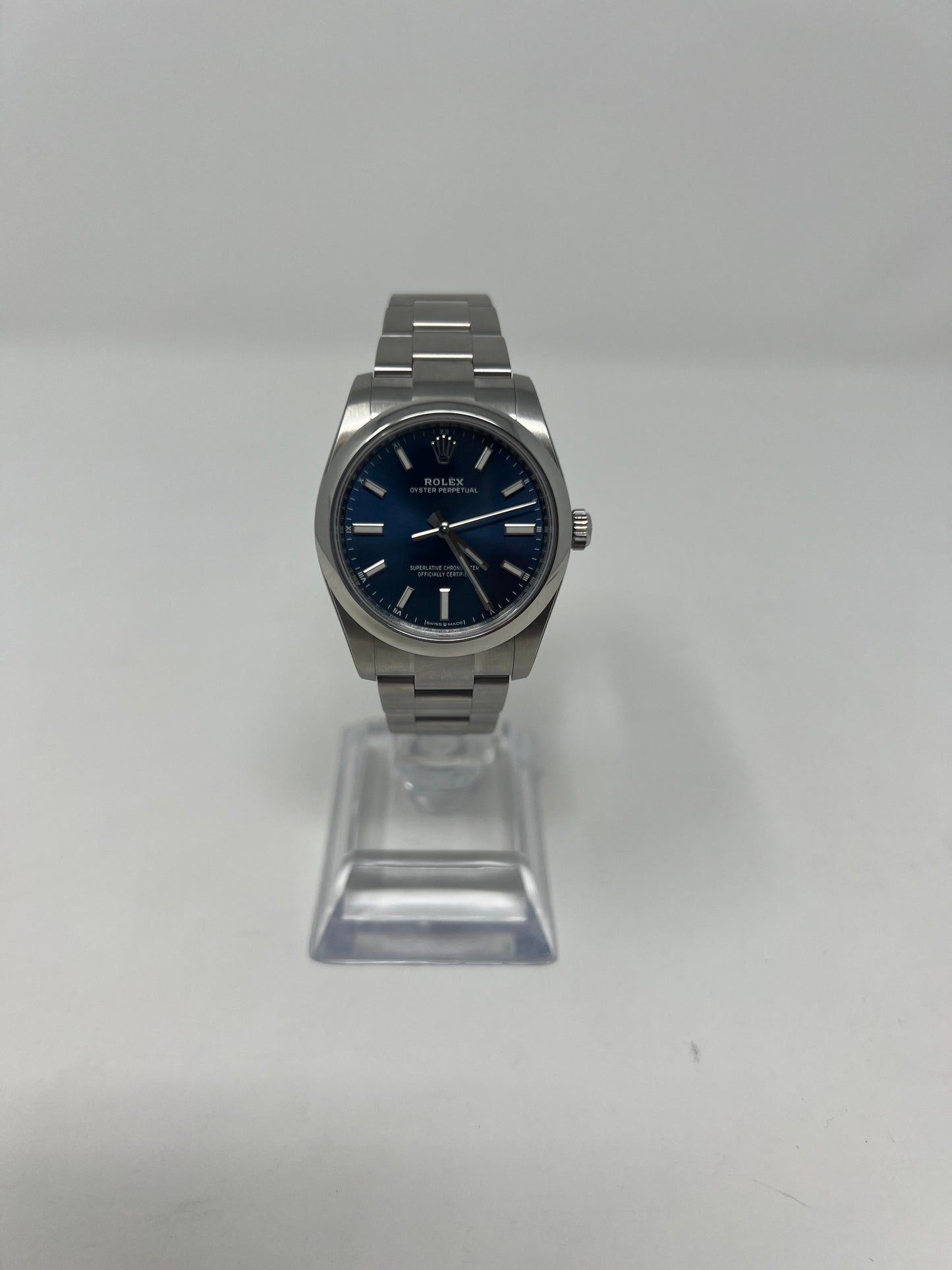 Rolex Stainless Steel Oyster Perpetual no date Watch - 34 MM - Oyster Bracelet - Blue Dial - 124200 bluio