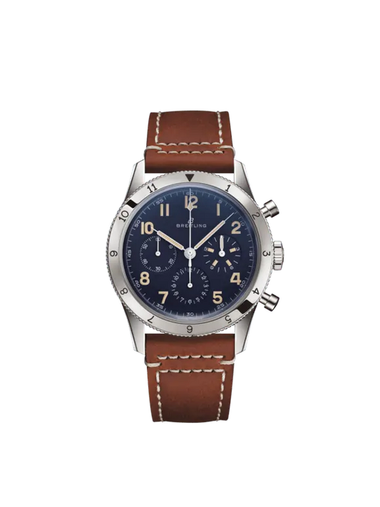 Breitling Classic AVI Platinum 41 MM - Brown Calfskin Strap - Blue Dial - LB0920131C1X1