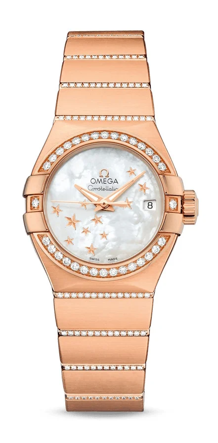 Omega Constellation Rose Gold 27 MM - Rose Gold Diamond Bracelet - Diamond Bezel - Mother-Of-Pearl Diamond Dial - 123.55.27.20.05.004