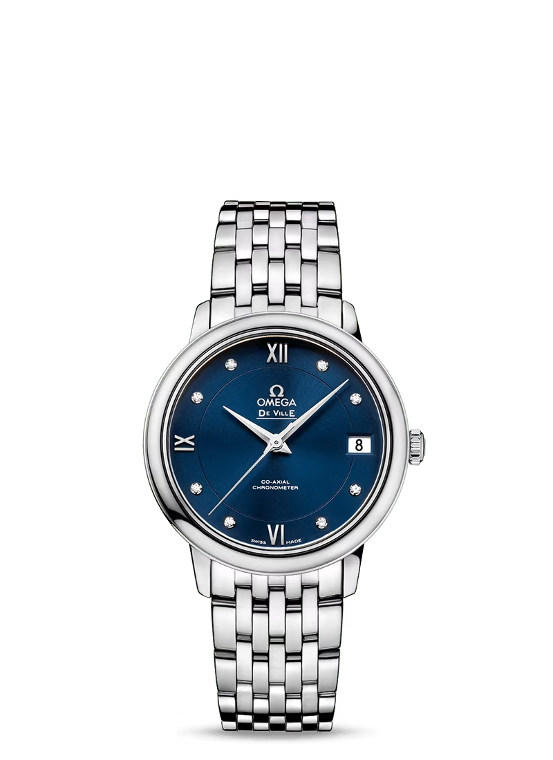 Omega De Ville Stainless Steel 32.7 MM - Stainless Steel Bracelet - Blue Diamond Dial - 424.10.33.20.53.001 424.13.33.20