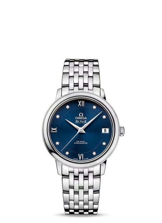 Omega De Ville Stainless Steel 32.7 MM - Stainless Steel Bracelet - Blue Diamond Dial - 424.10.33.20.53.001 424.13.33.20