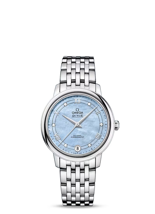 Omega De Ville Stainless Steel 32.7 MM - Stainless Steel Bracelet - Blue Mother-Of-Pearl Diamond Dial - 424.10.33.20.57.001