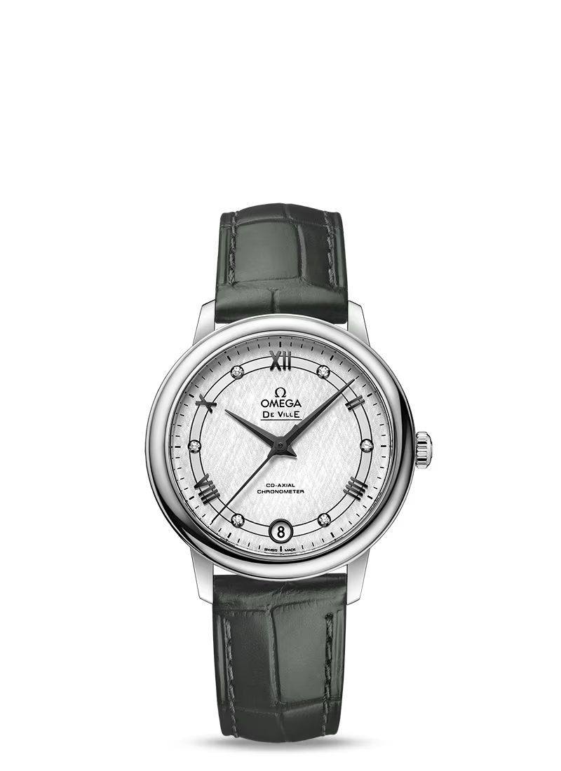 Omega De Ville Stainless Steel 32.7 MM - Black Leather Strap - Silver Dial - 424.13.33.20.52.002
