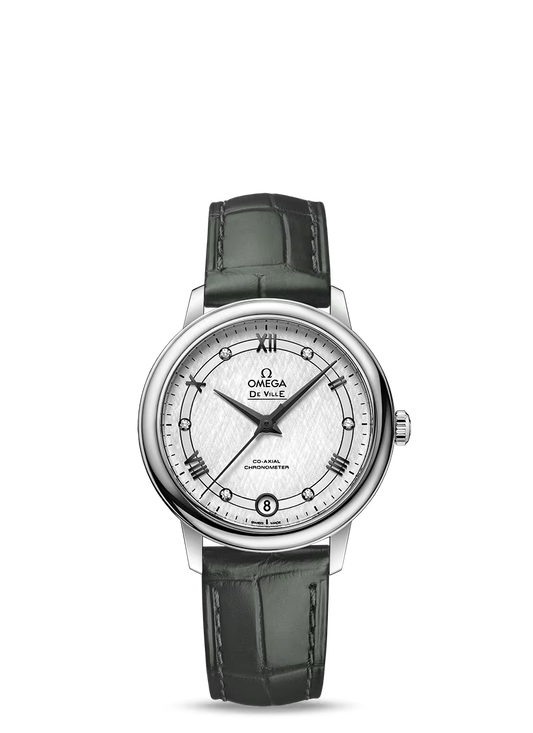 Omega De Ville Stainless Steel 32.7 MM - Black Leather Strap - Silver Dial - 424.13.33.20.52.002