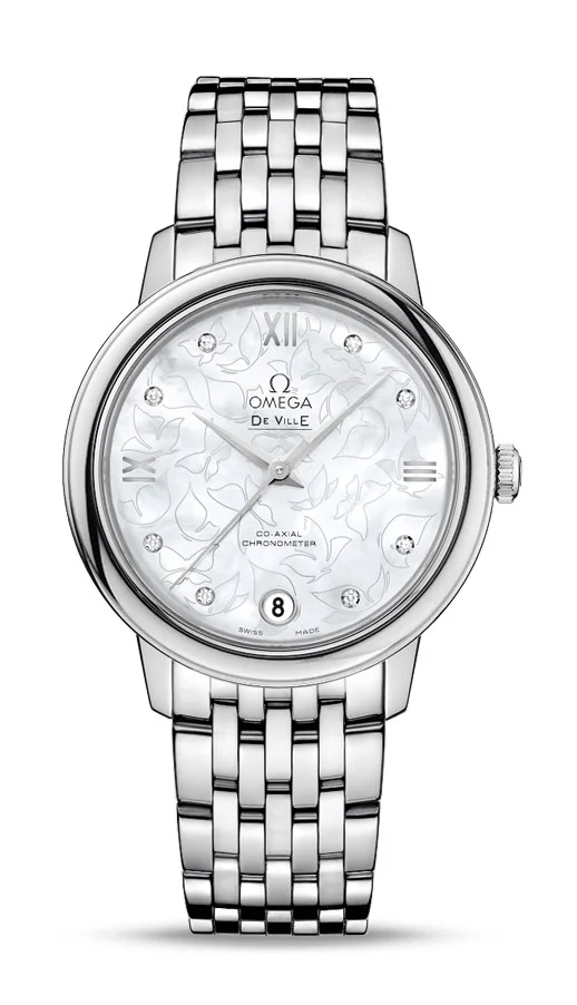 Omega De Ville Stainless Steel 32.7 MM - Stainless Steel Bracelet - Mother-Of-Pearl Diamond Dial - 424.10.33.20.55.001