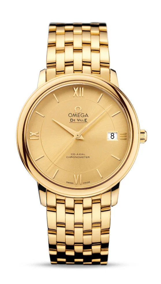 Omega De Ville Yellow Gold 36.8 MM - Yellow Gold Bracelet - Champagne Dial - 424.50.37.20.08.001