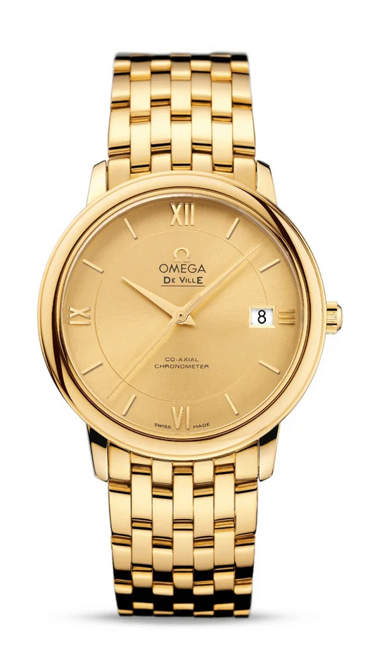 Omega De Ville Yellow Gold 36.8 MM - Yellow Gold Bracelet - Champagne Dial - 424.50.37.20.08.001